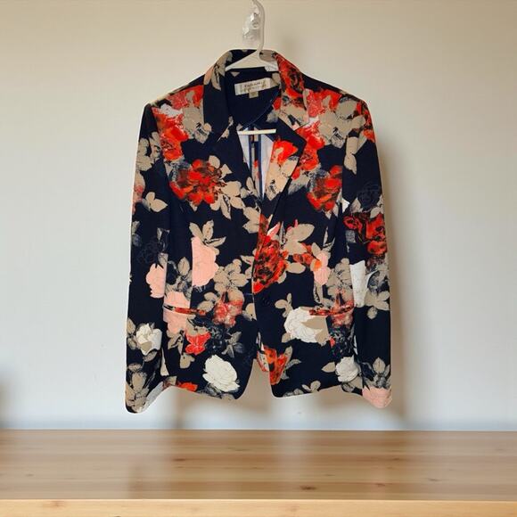 Tahari ASL Floral Blazer - Navy, Red, White - Picture 2 of 4